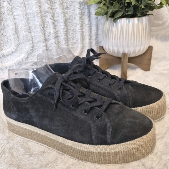 Vince Windell Platform Sneakers Espadrille Navy Blue Suede Lace Up Womens Sz 9.5 - Picture 3 of 12
